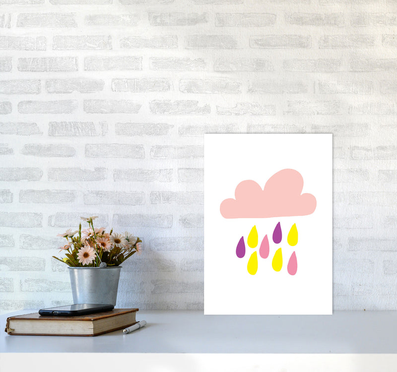 Pink Rain Cloud Framed Nursey Wall Art Print A3 Black Frame