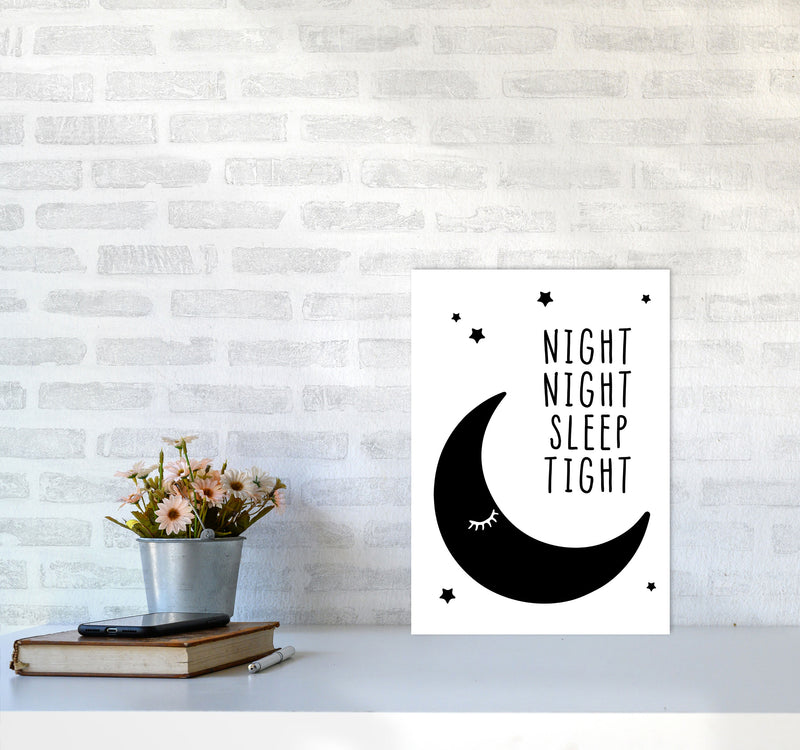 Night Night Moon Black Framed Nursey Wall Art Print A3 Black Frame