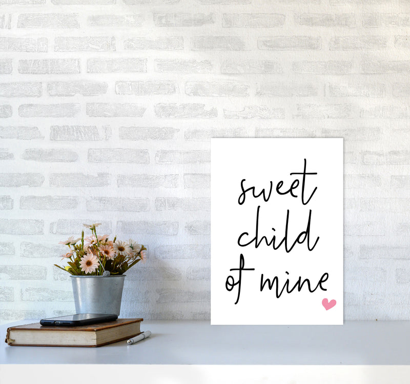 Sweet Child Of Mine Pink Framed Nursey Wall Art Print A3 Black Frame