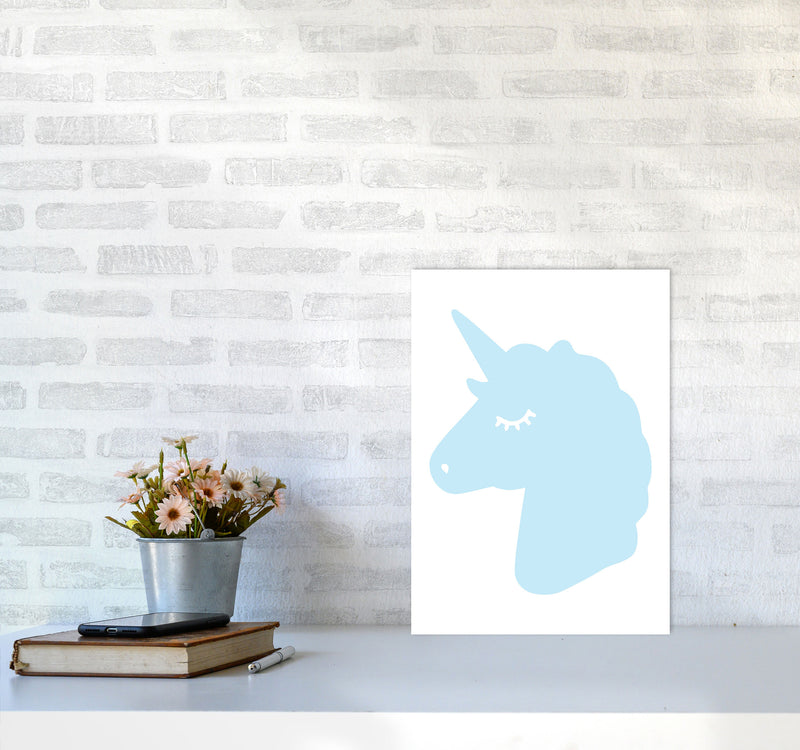 Blue Unicorn Head Modern Print Animal Art Print A3 Black Frame