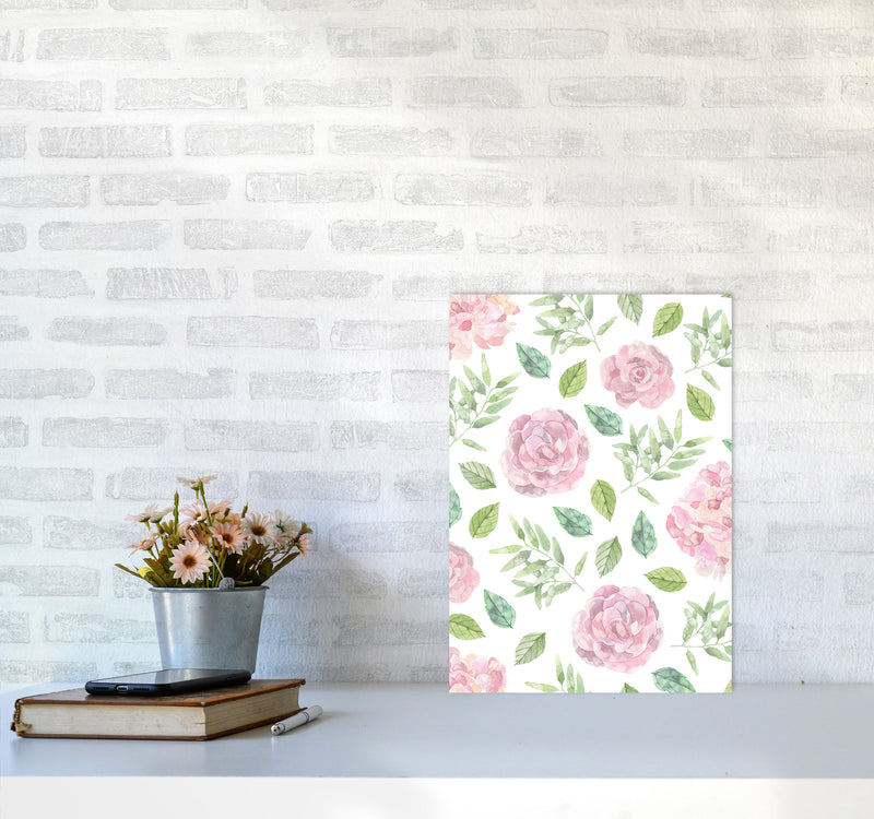 Pink Floral Repeat Pattern Modern Print, Framed Botanical & Nature Art Print A3 Black Frame