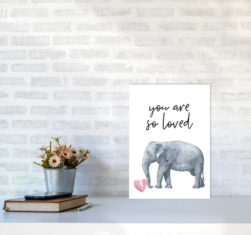 Elephant You Are So Loved Framed Nursey Wall Art Print A3 Black Frame