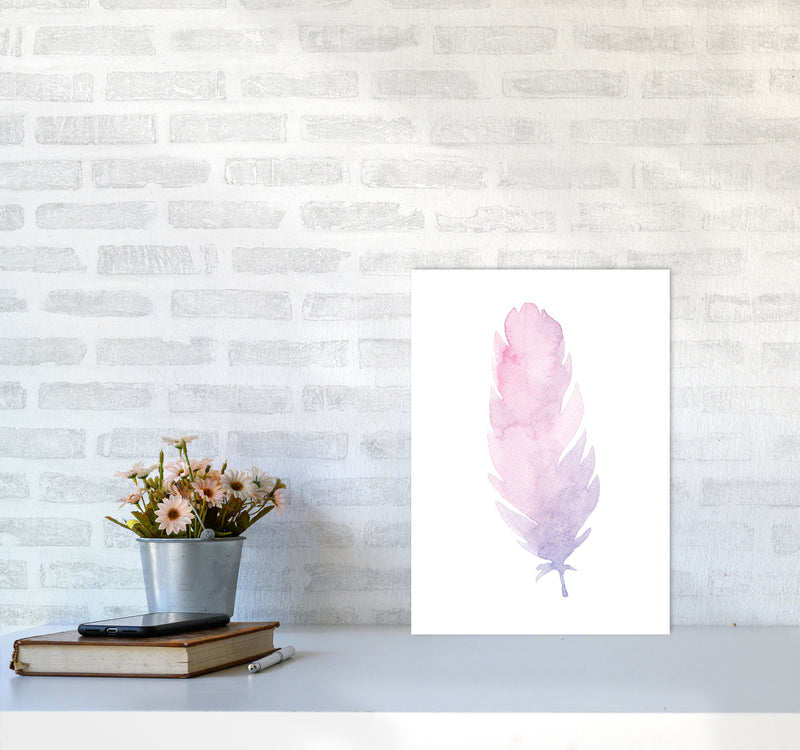 Pink Watercolour Feather Modern Print A3 Black Frame