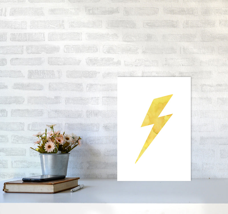 Yellow Thunderbolt Watercolour Modern Print A3 Black Frame