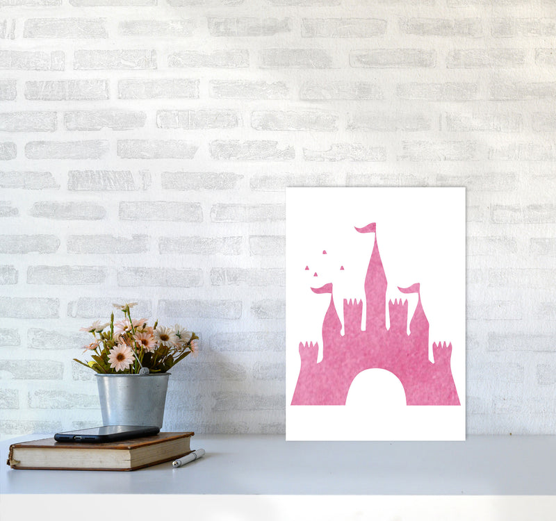 Pink Castle Watercolour Modern Print A3 Black Frame