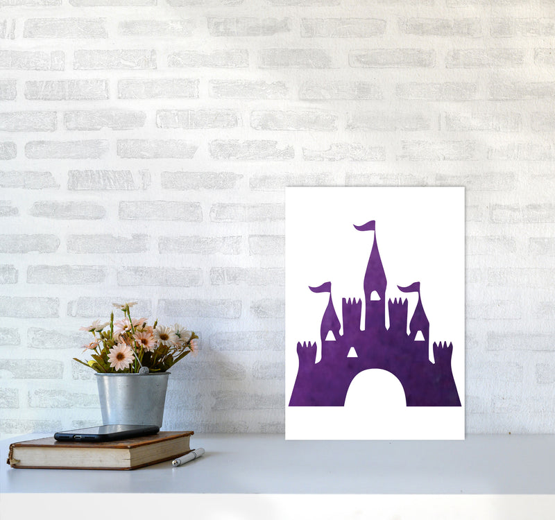 Purple Castle Watercolour Modern Print A3 Black Frame
