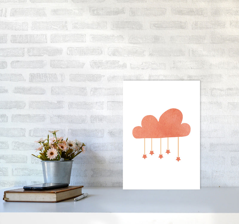 Peach Cloud Watercolour Modern Print A3 Black Frame