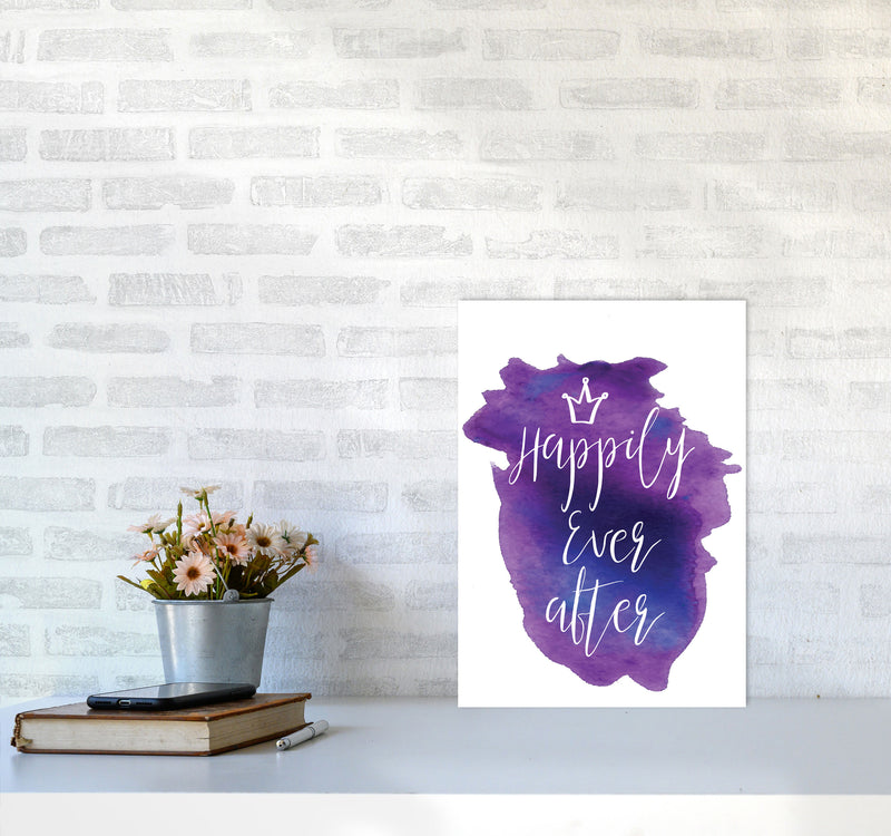 Happily Ever After Purple Watercolour Modern Print A3 Black Frame