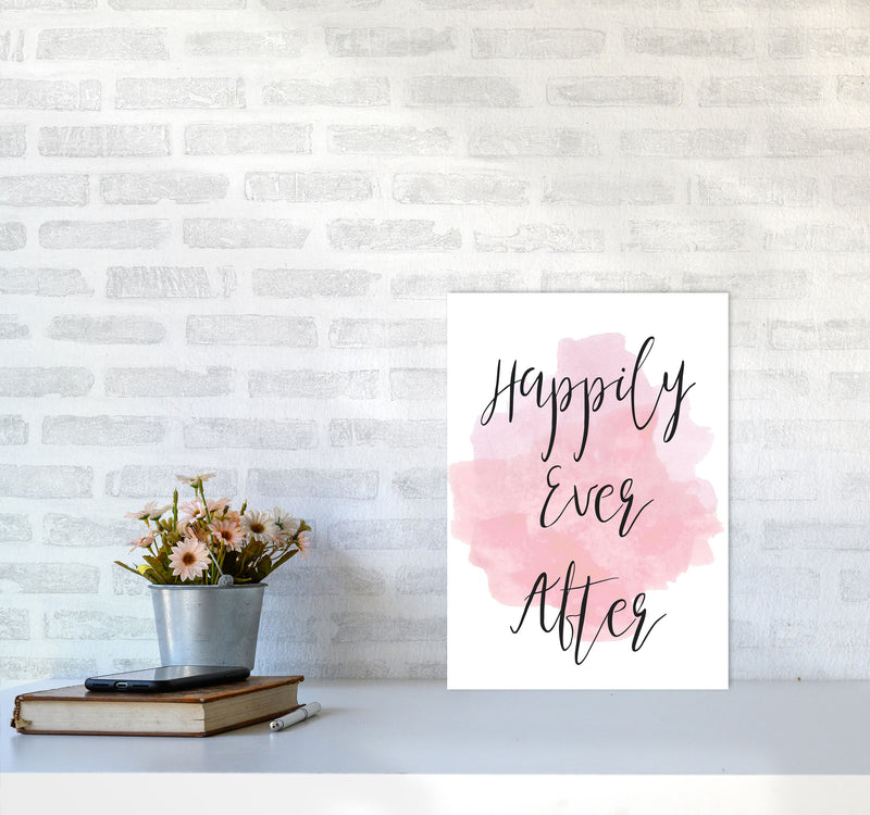 Happily Ever After Pink Watercolour Modern Print A3 Black Frame