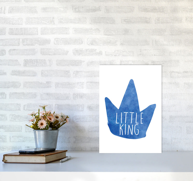 Little King Blue Crown Watercolour Modern Print A3 Black Frame
