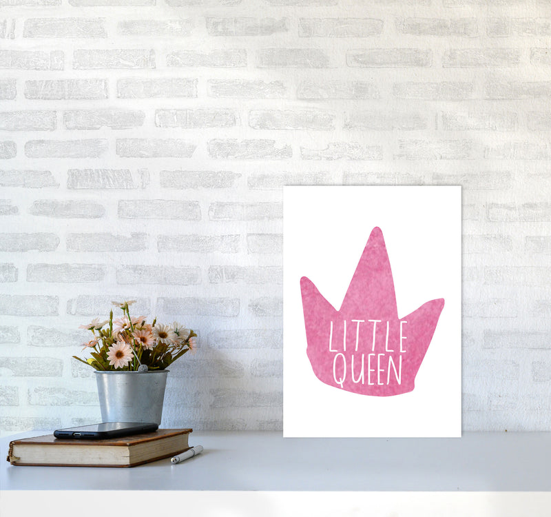 Little Queen Pink Crown Watercolour Modern Print A3 Black Frame