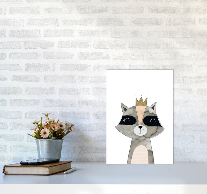 Scandi Grey Raccoon Watercolour Framed Nursey Wall Art Print A3 Black Frame
