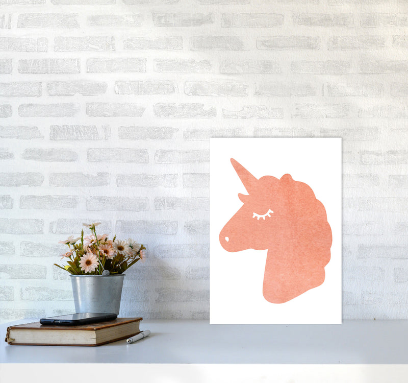 Unicorn Peach Silhouette Watercolour Modern Print A3 Black Frame