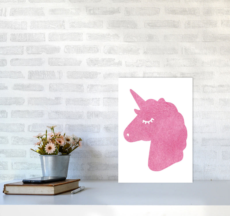 Unicorn Pink Silhouette Watercolour Modern Print A3 Black Frame