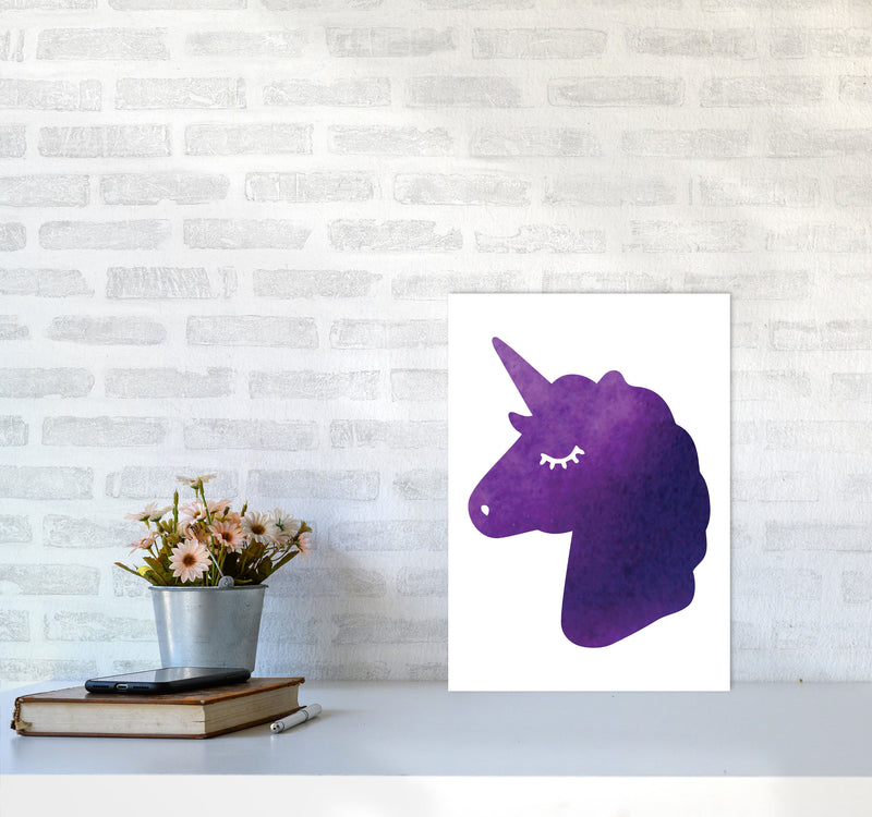 Unicorn Purple Silhouette Watercolour Modern Print A3 Black Frame