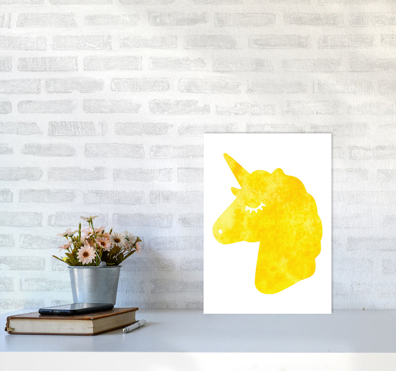 Unicorn Yellow Silhouette Watercolour Modern Print A3 Black Frame