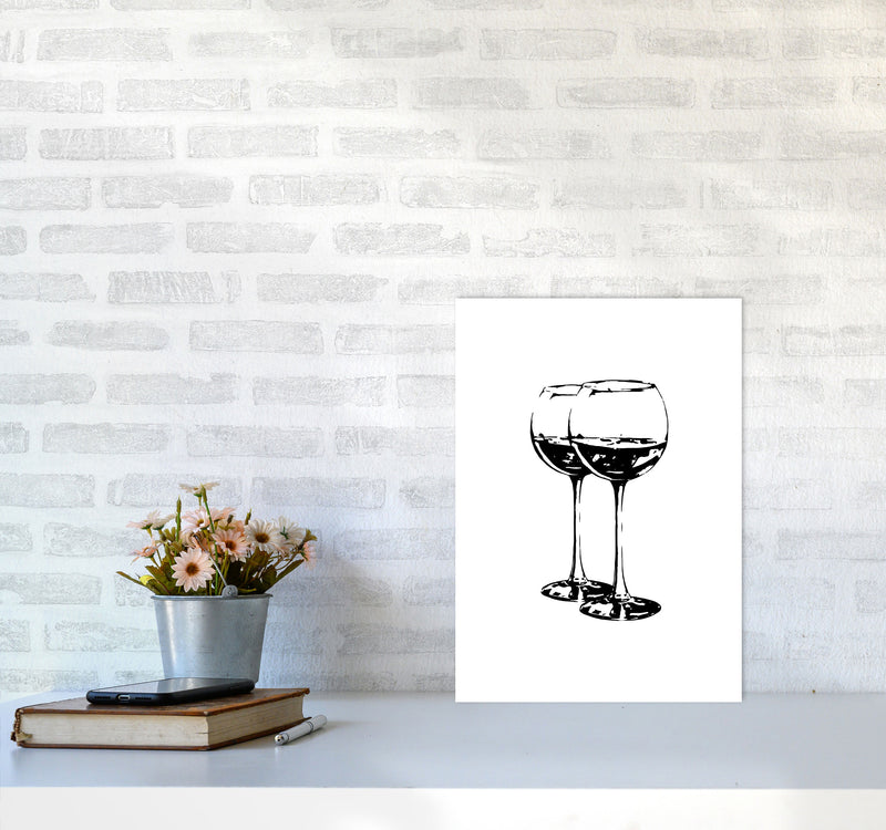 Black Wine Glasses Modern Print, Framed Kitchen Wall Art A3 Black Frame