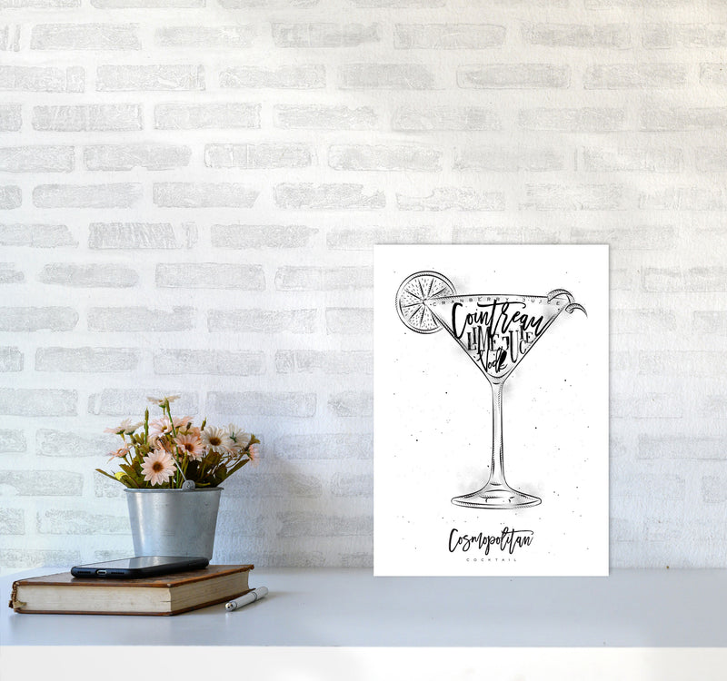 Cosmopolitan Cocktail Modern Print, Framed Kitchen Wall Art A3 Black Frame