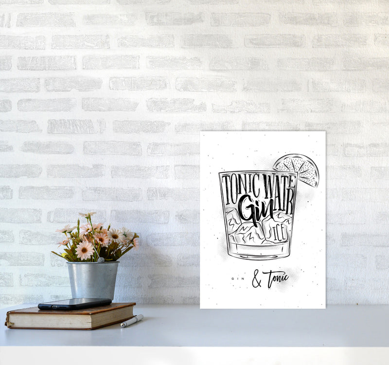 Gin And Tonic Modern Print, Framed Kitchen Wall Art A3 Black Frame