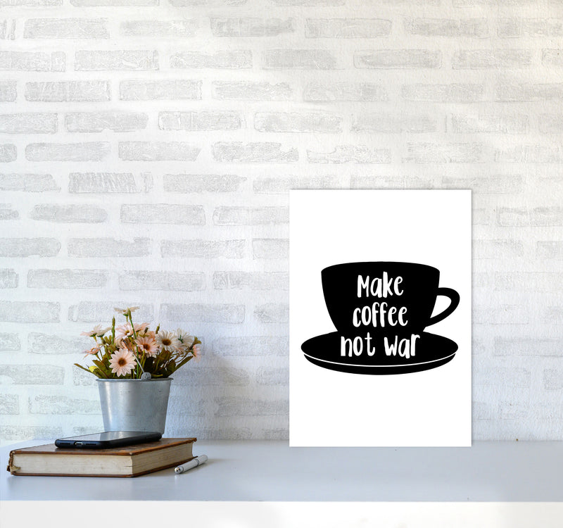 Make Coffee Not War Modern Print, Framed Kitchen Wall Art A3 Black Frame
