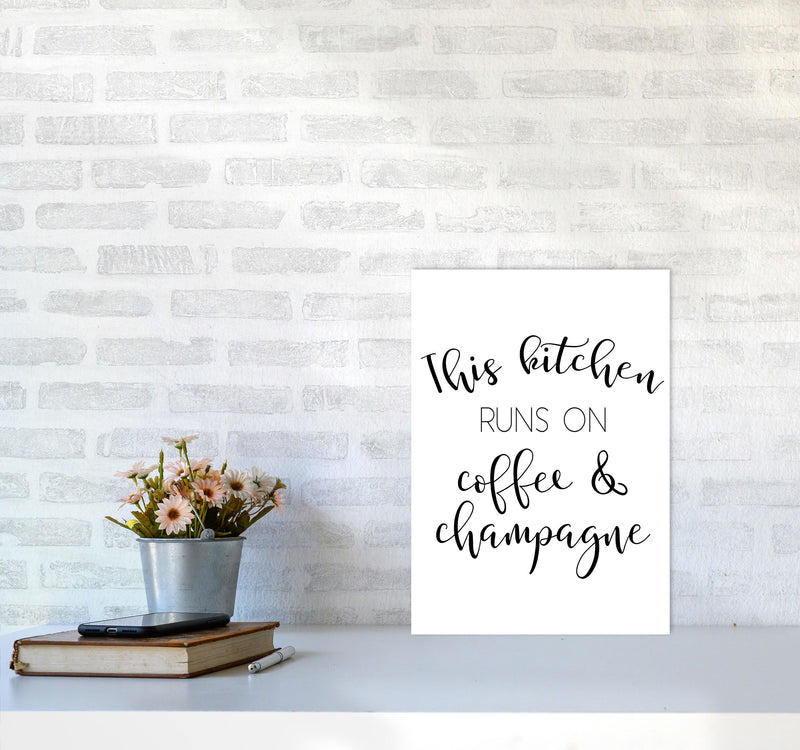 This Kitchen Runs On Coffee And Champagne Modern Print, Framed Kitchen Wall Art A3 Black Frame