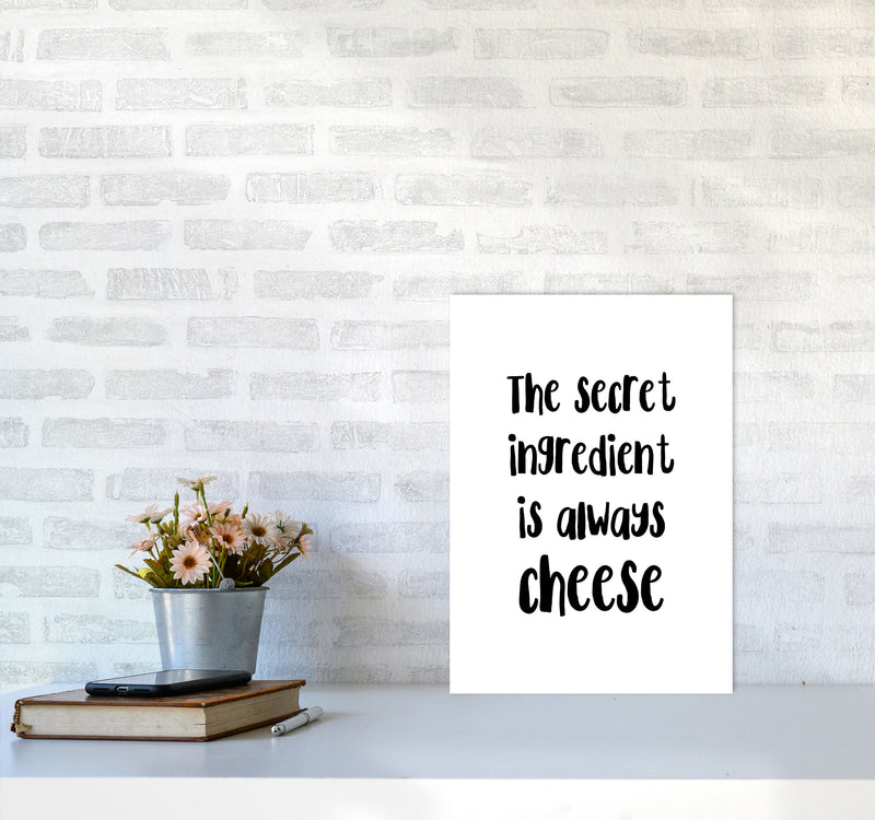 The Secret Ingredient Is Always Cheese Modern Print, Framed Kitchen Wall Art A3 Black Frame