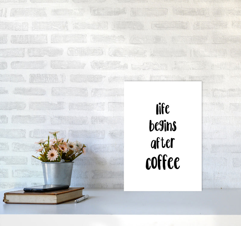 Life Begins After Coffee Modern Print, Framed Kitchen Wall Art A3 Black Frame