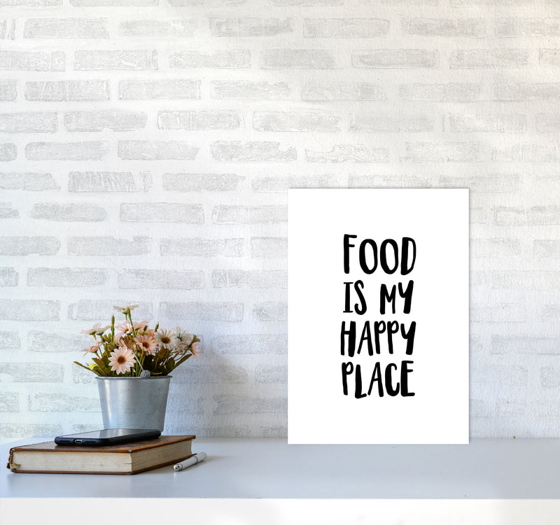 Food Is My Happy Place Framed Typography Wall Art Print A3 Black Frame