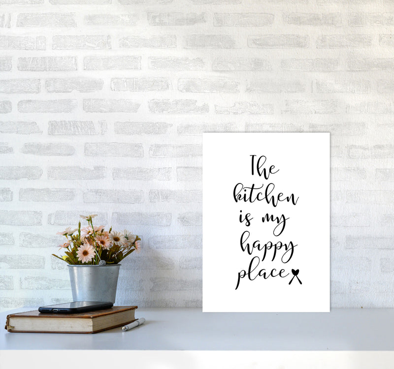 The Kitchen Is My Happy Place Modern Print, Framed Kitchen Wall Art A3 Black Frame