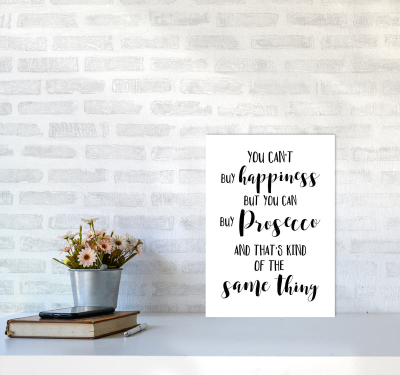 Happiness Is Prosecco Modern Print, Framed Kitchen Wall Art A3 Black Frame