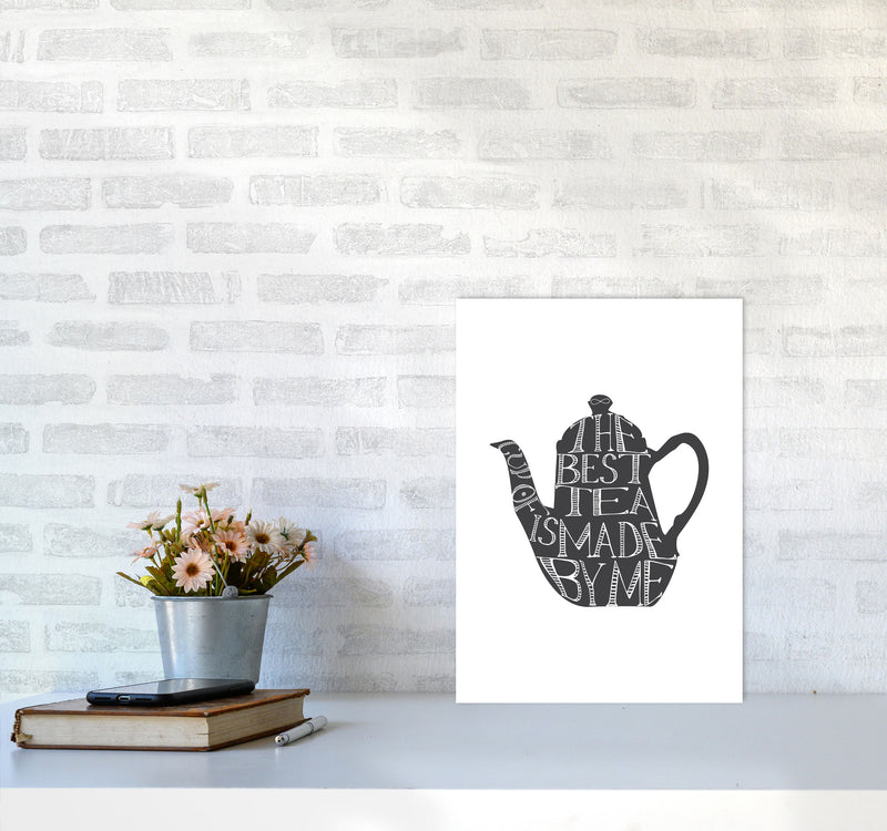 Tea Pot Portrait Modern Print, Framed Kitchen Wall Art A3 Black Frame