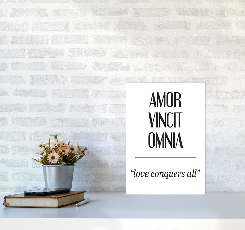 Amor Vincit Omnia Framed Typography Wall Art Print A3 Black Frame