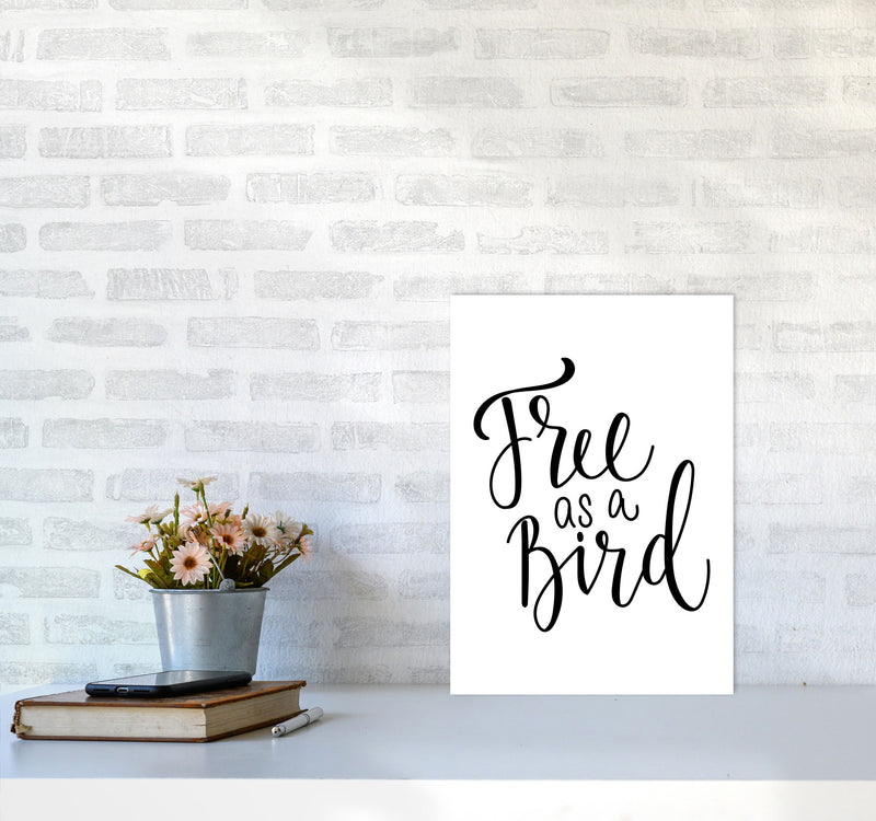 Free As A Bird Framed Typography Wall Art Print A3 Black Frame
