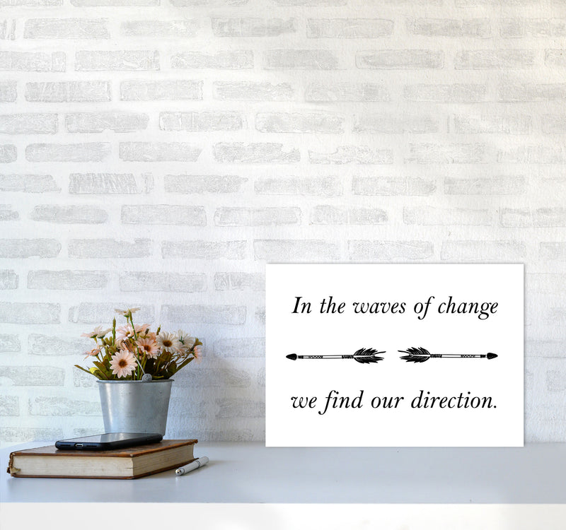 In The Waves Of Change, We Find Our Direction Framed Typography Wall Art Print A3 Black Frame