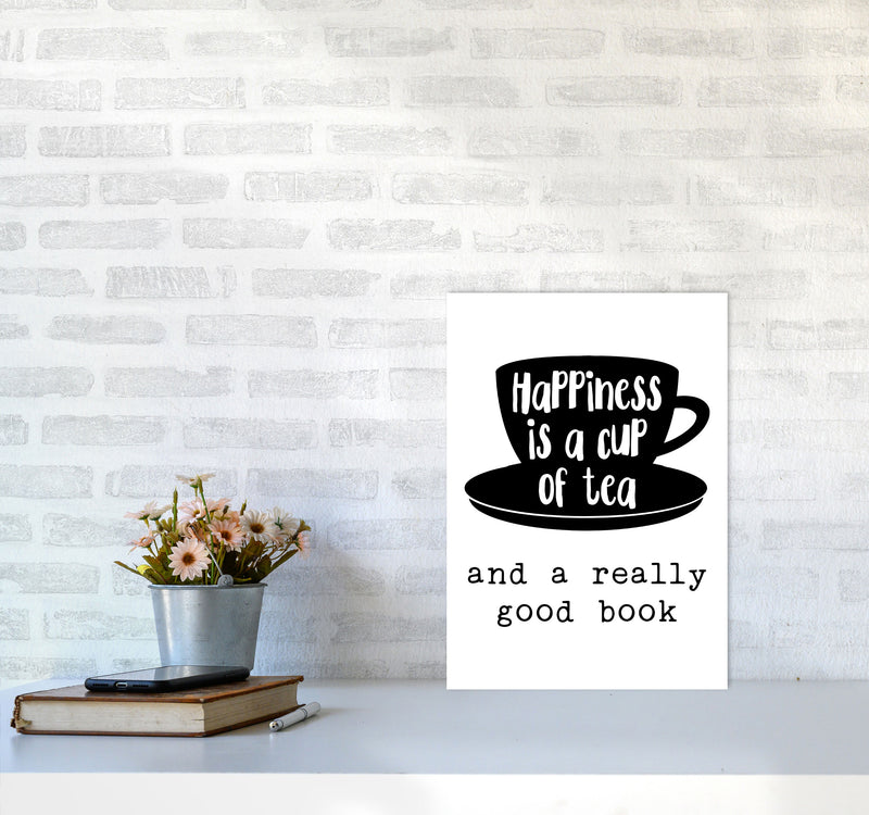 Happiness Is A Cup Of Tea Modern Print, Framed Kitchen Wall Art A3 Black Frame