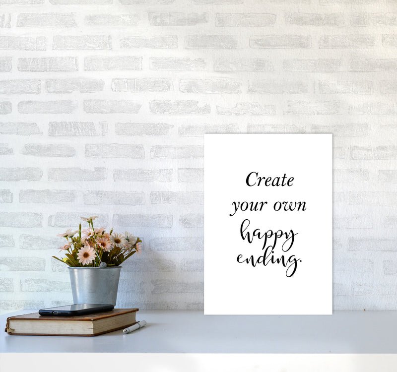 Create Your Own Happy Ending Framed Typography Wall Art Print A3 Black Frame
