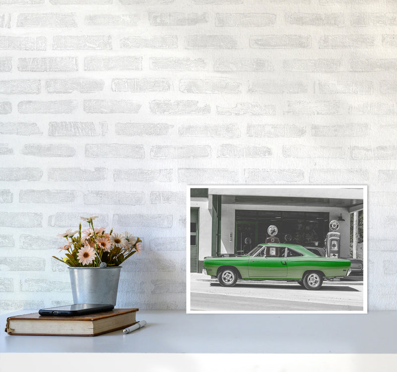 Green Car Modern Print A3 Black Frame