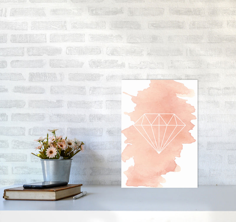 Geo Diamond Peach Watercolour Modern Print A3 Black Frame