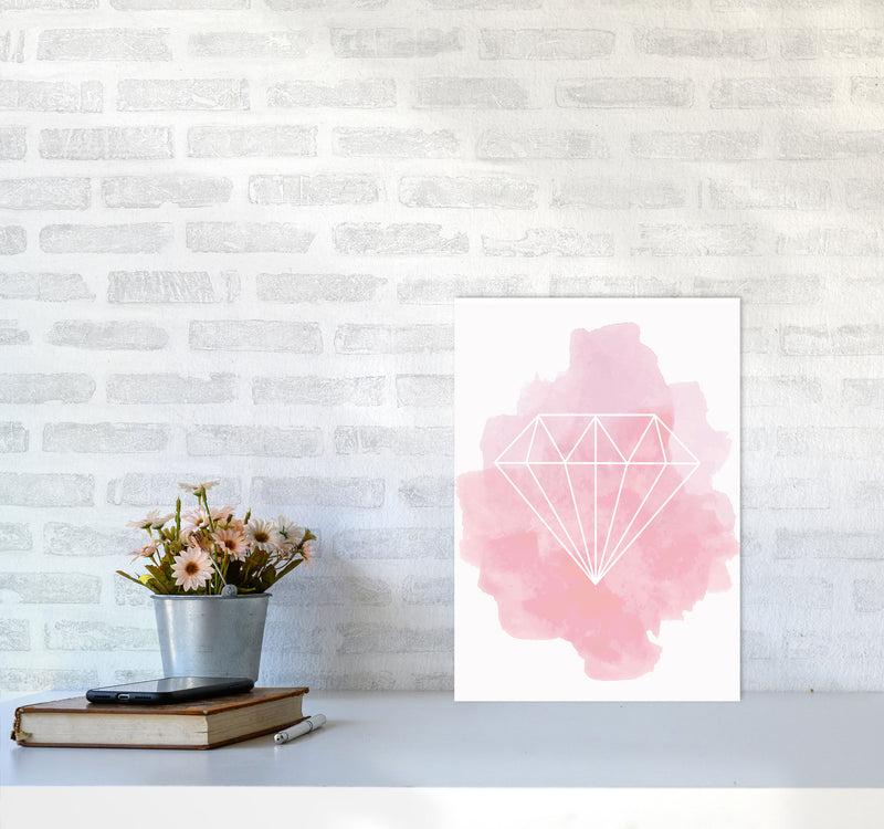 Geo Diamond Pink Watercolour Modern Print A3 Black Frame