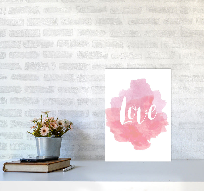 Love Pink Watercolour Modern Print A3 Black Frame
