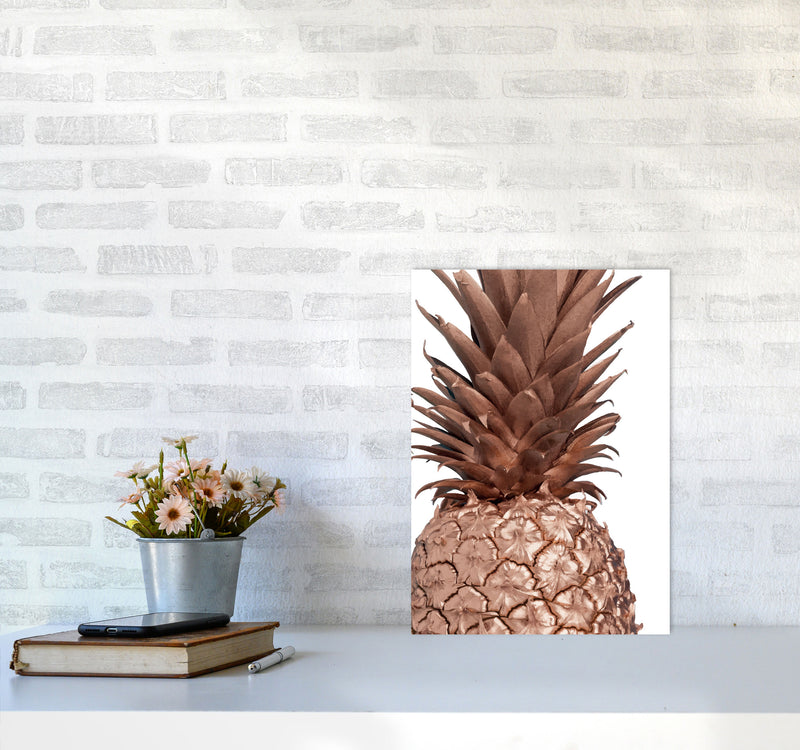 Rose Gold Pineapple Modern Print, Framed Kitchen Wall Art A3 Black Frame