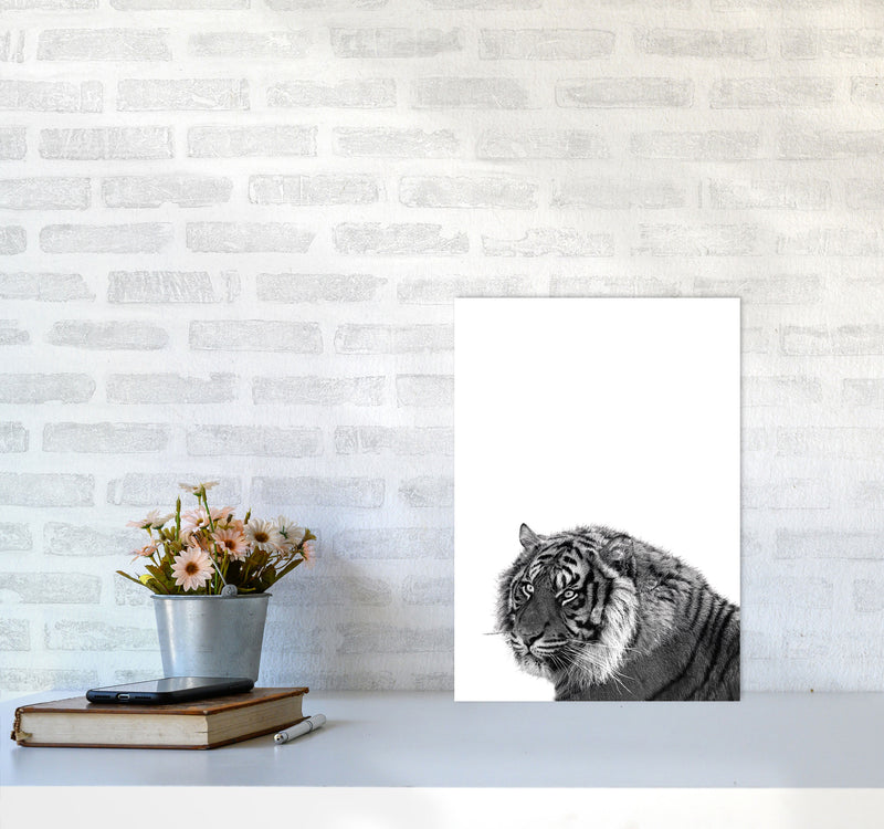 Black And White Tiger Modern Print Animal Art Print A3 Black Frame