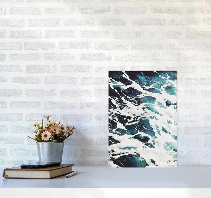 Blue White Water Modern Print, Framed Botanical & Nature Art Print A3 Black Frame