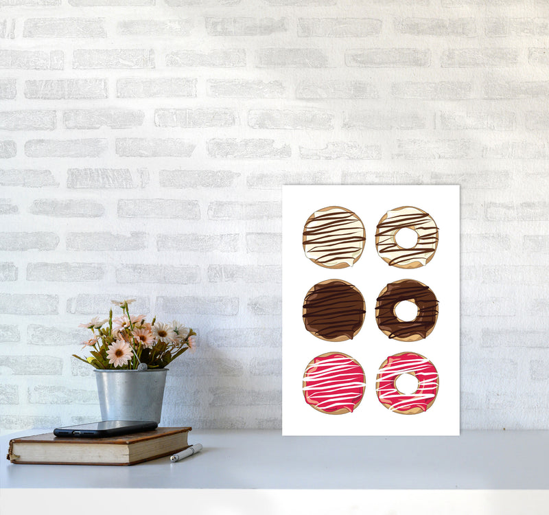 Donuts White Modern Print, Framed Kitchen Wall Art A3 Black Frame