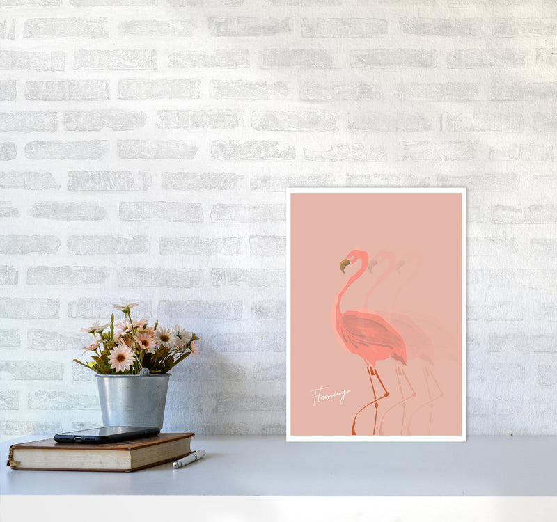 Flamingo Shadow Modern Print Animal Art Print A3 Black Frame