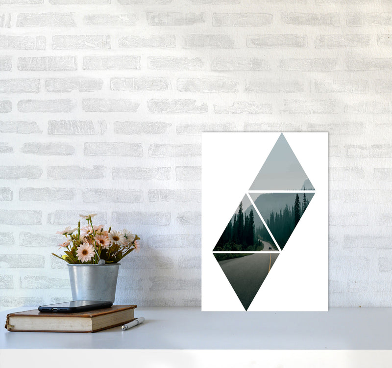 Abstract Triangles And Forest Modern Print A3 Black Frame