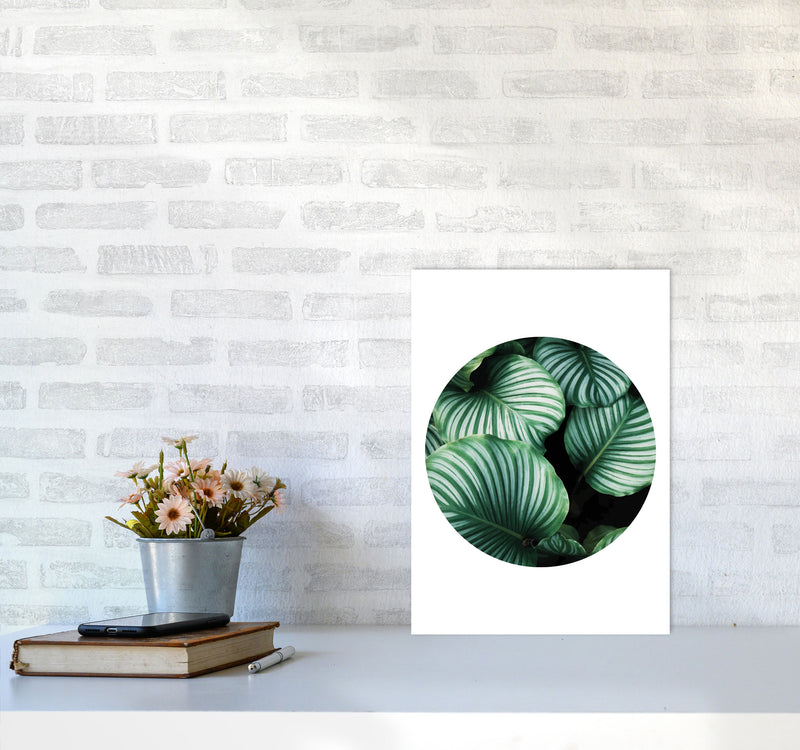Green Leaves Circle Modern Print, Framed Botanical & Nature Art Print A3 Black Frame
