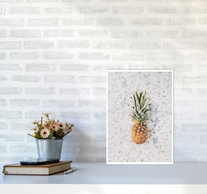 Marble Pineapple Modern Print, Framed Kitchen Wall Art A3 Black Frame
