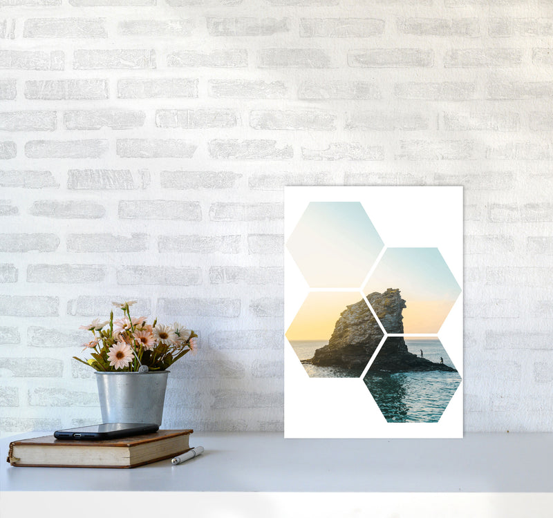 Abstract Hex Island And Sea Modern Print A3 Black Frame