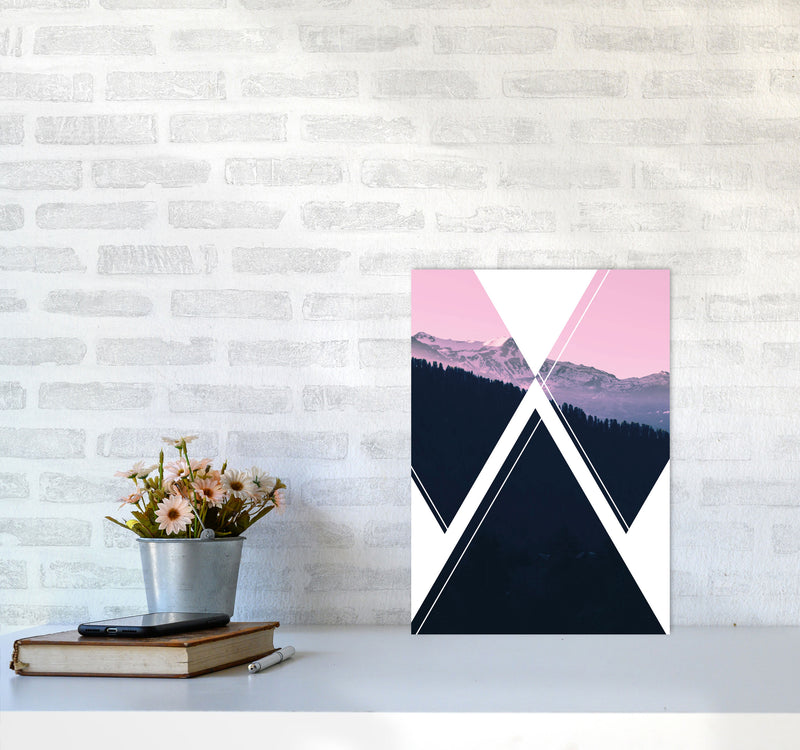 Abstract Pink Mountain Modern Print A3 Black Frame